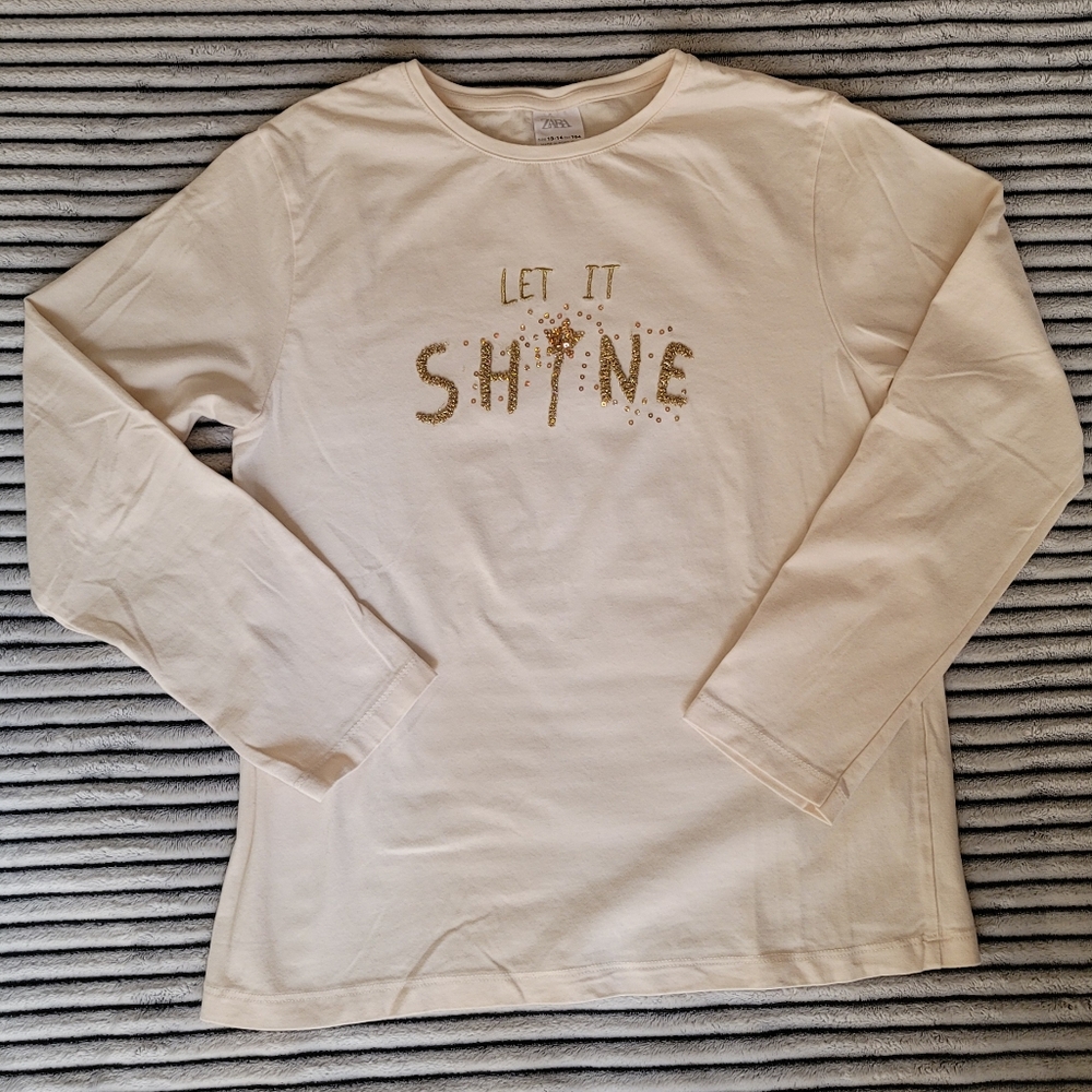 Zara Girl "Let it Shine" Cream Long Sleeve Shirt Size 13-14